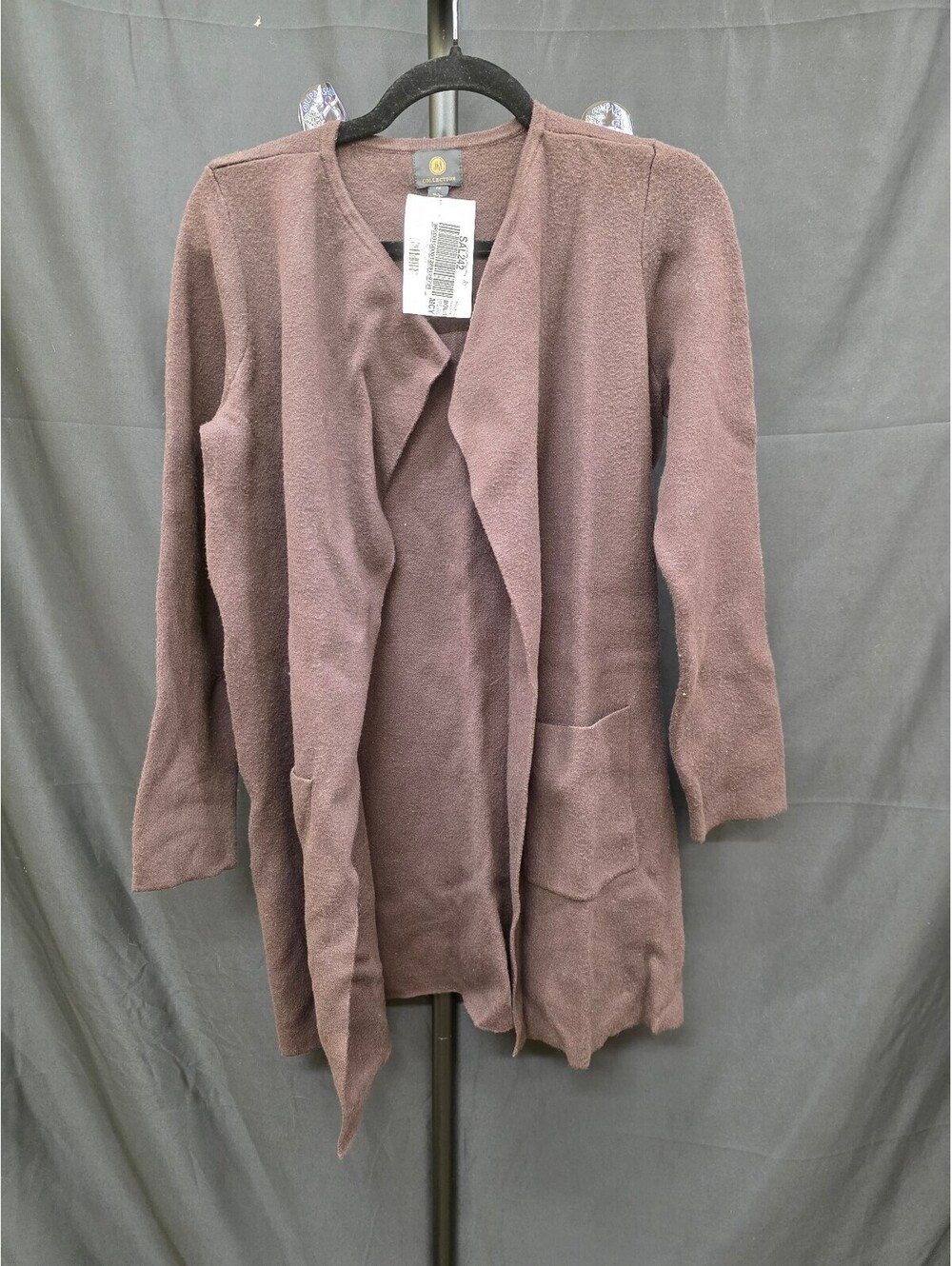 JM COLLECTION OPEN‑FRONT POCKET LONG CARDIGAN RICH TRUFFLE XS